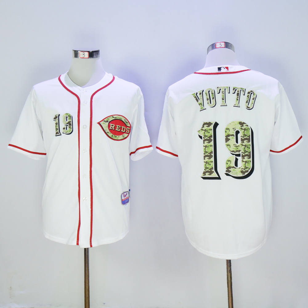 Men MLB Cincinnati Reds #19 Votto white Camo Letters jerseys